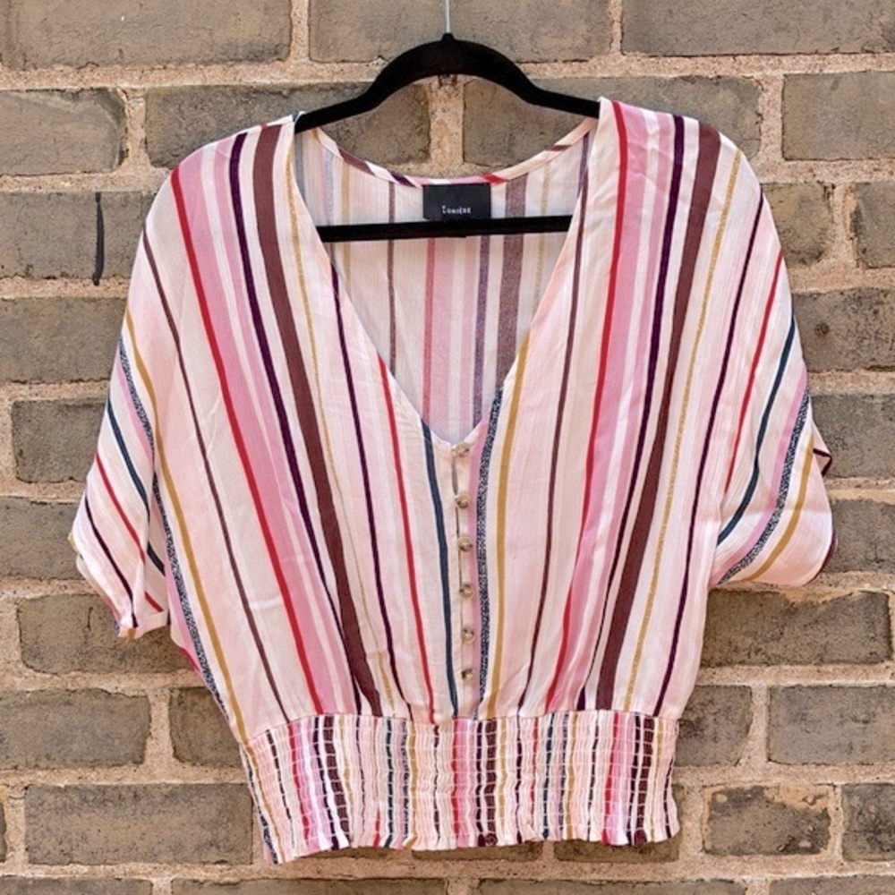 HP!💎 Lumière, Striped Crop Top, V-Neck, Buttons, Sz Medium